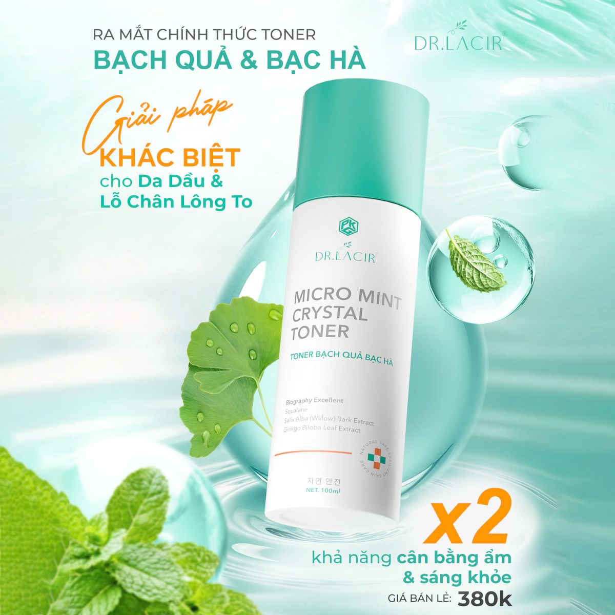 Toner Bạch Quả Bạc Hà Micro Mint Crystal Dr Lacir
